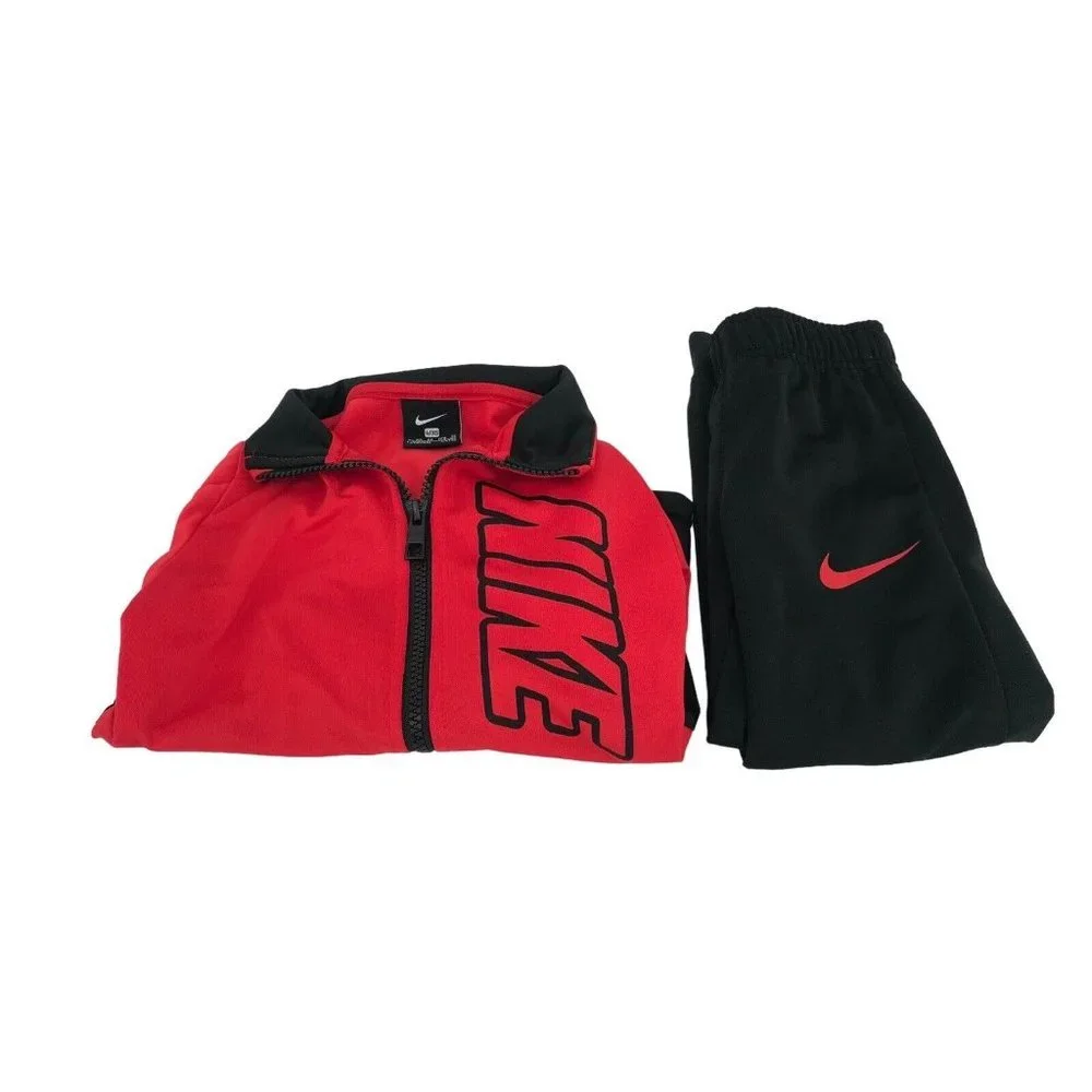 Nike Boys Track Suit Warm Up XS 4 Zip Up Jacket Pant Set Black Red Jacket Pants - Picture 5 of 11